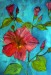 Ibiscus rosso sfondo turchese - 2011 - tecnica Zen - cm.60x44