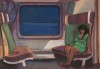 Donna in treno, tempera su compensato, 1990 ca., cm. 88x126 (coll. Pasquale Chiuppi)